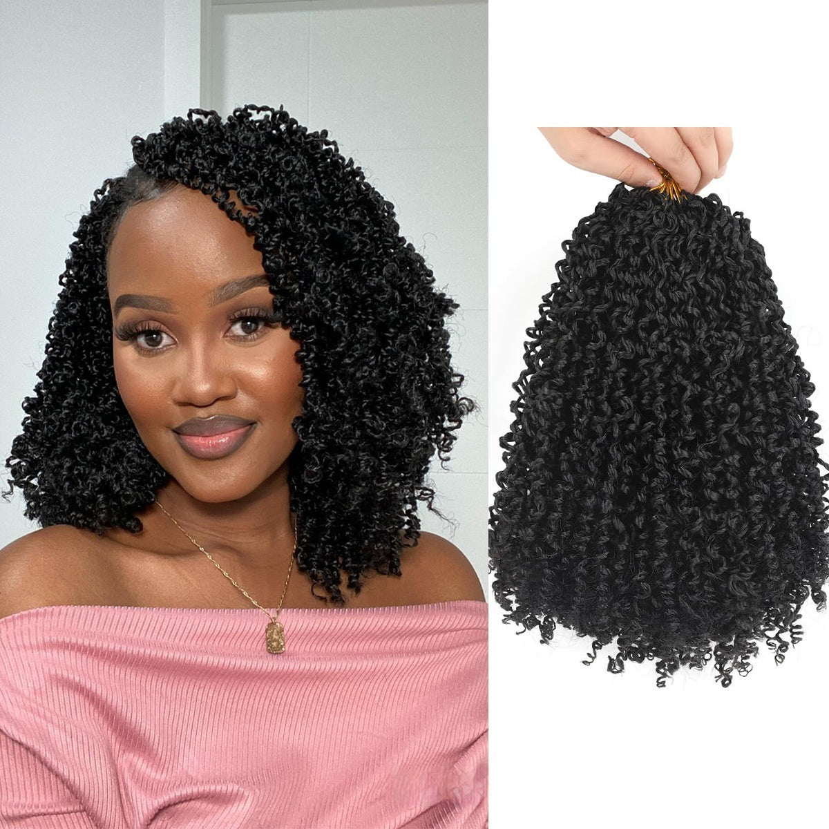 Synthetic Fiber Wig8 Inches24 StrandsCrocheted Small CurlsIrregular Style